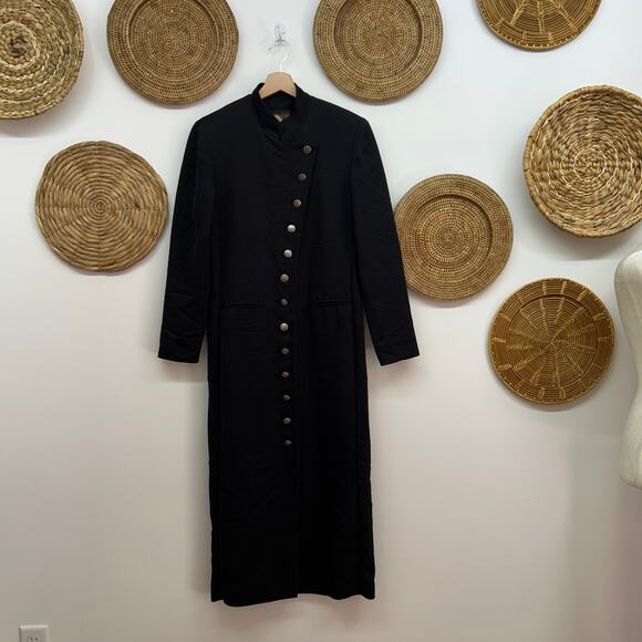 Vintage Virgo II Black Button Up Asymmetrical Long Sleeve Midi Dress 8 - Picture 2 of 8